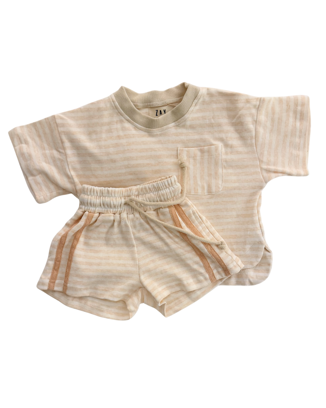 Baby romper with striped design on a white background