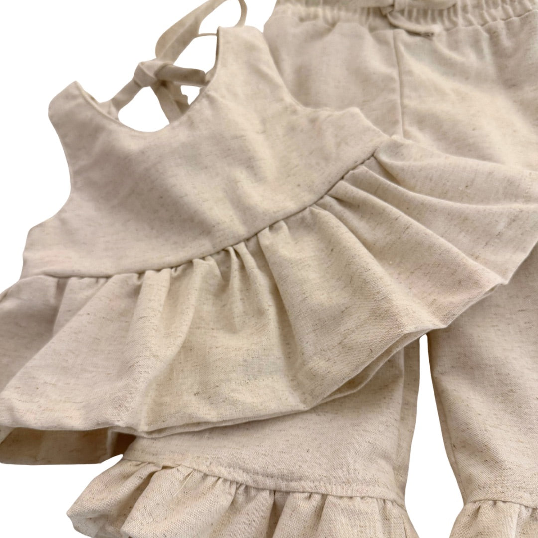 Oat Linen Ruffle Set