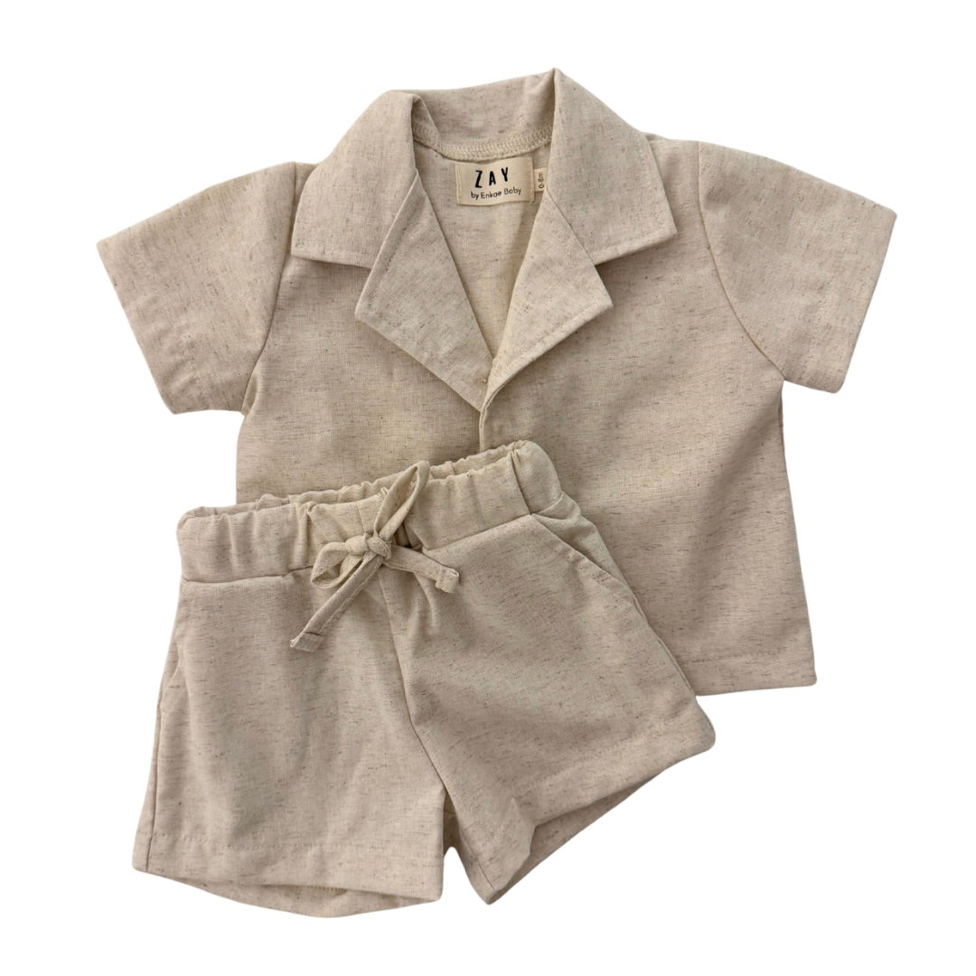 Oat Linen Shorty Set