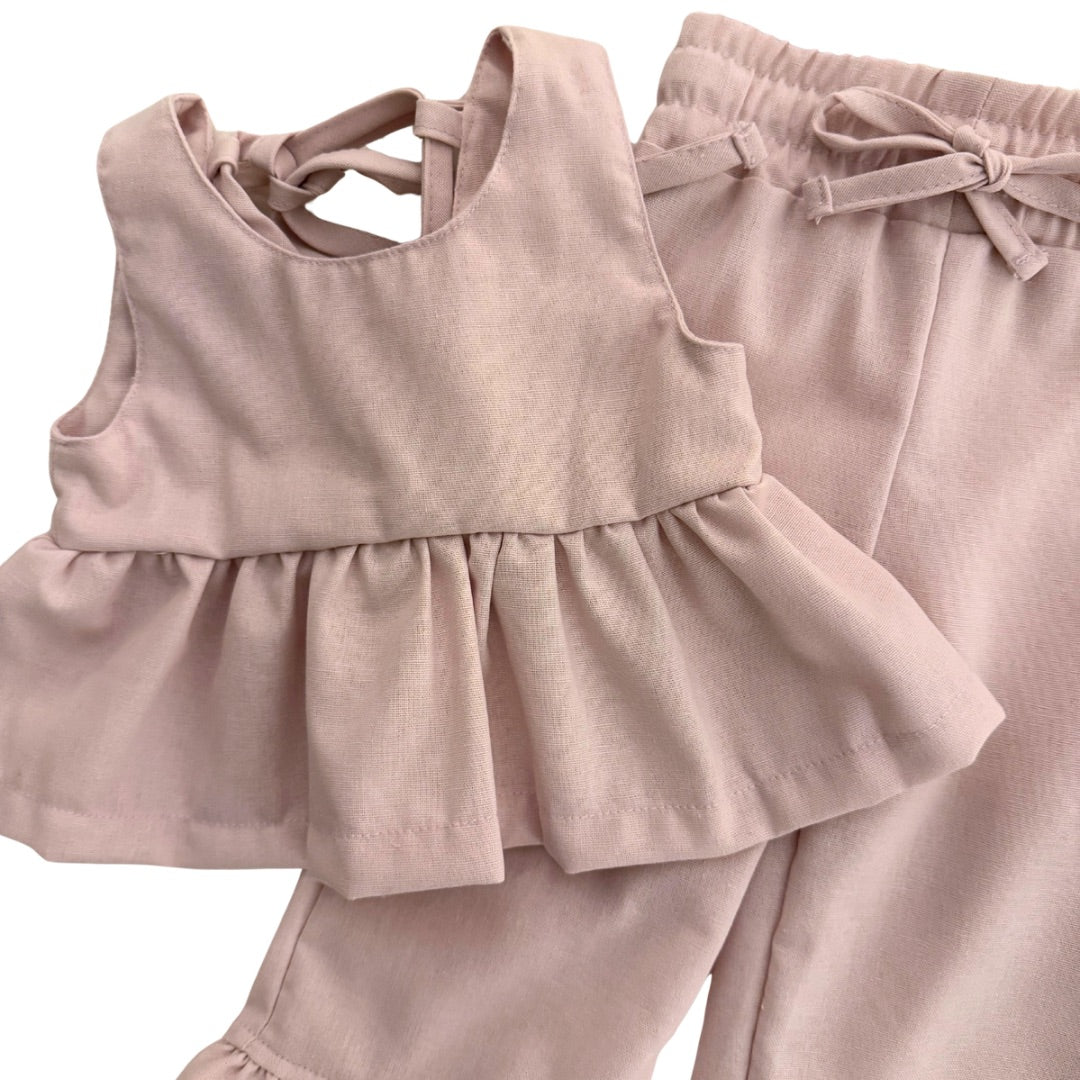 Blush Linen Ruffle Set