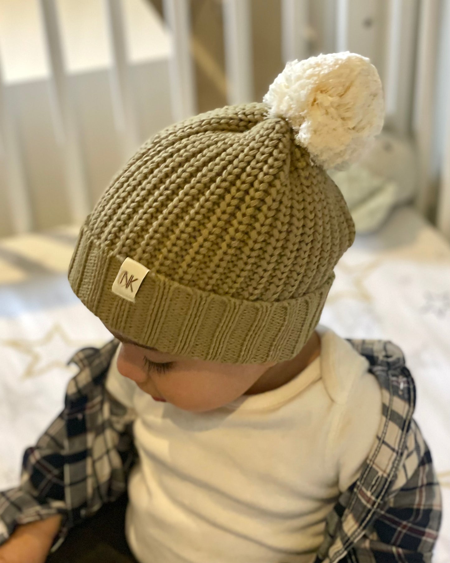 Chunky Pom-Pom Toque 'Moss/Ivory'