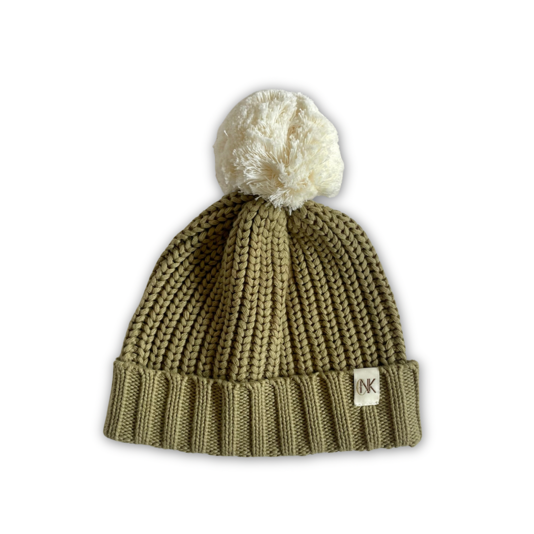 Chunky Pom-Pom Toque 'Moss/Ivory'