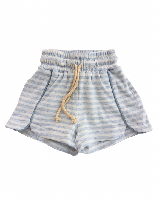 Striped shorts with a drawstring on a white background