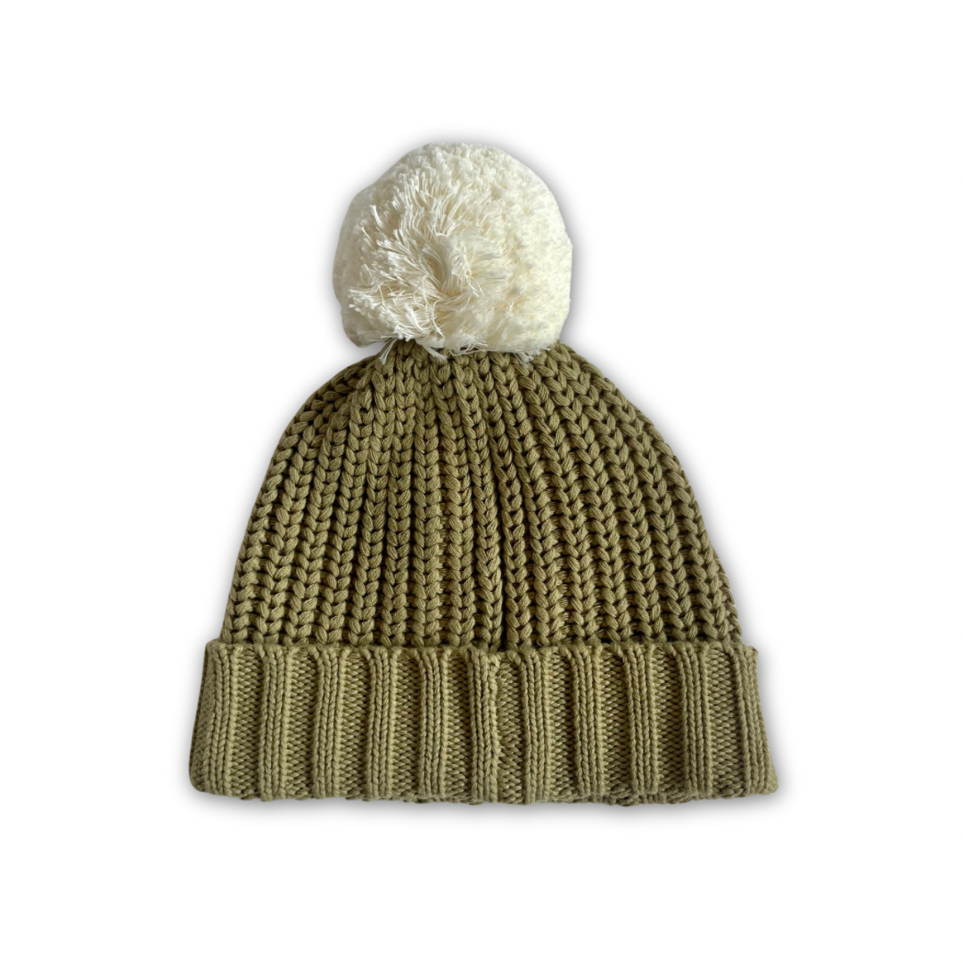 Chunky Pom-Pom Toque 'Moss/Ivory'