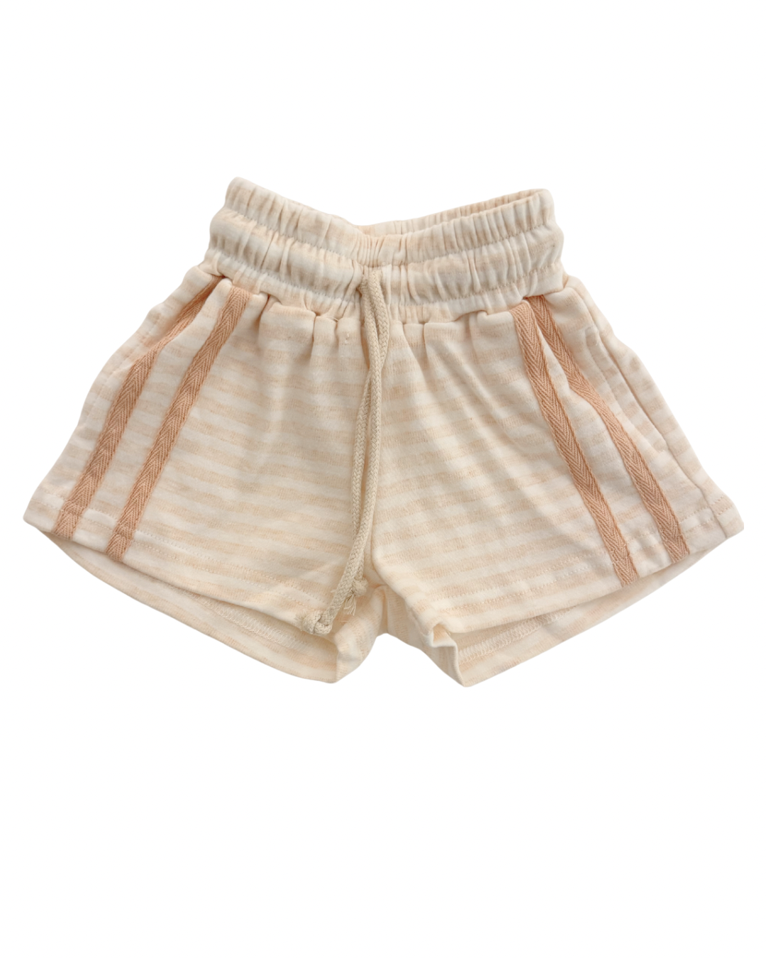 Beige striped shorts on a white background