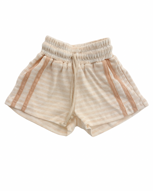 Beige striped shorts on a white background