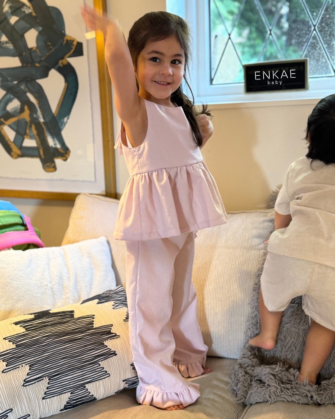 Blush Linen Ruffle Set