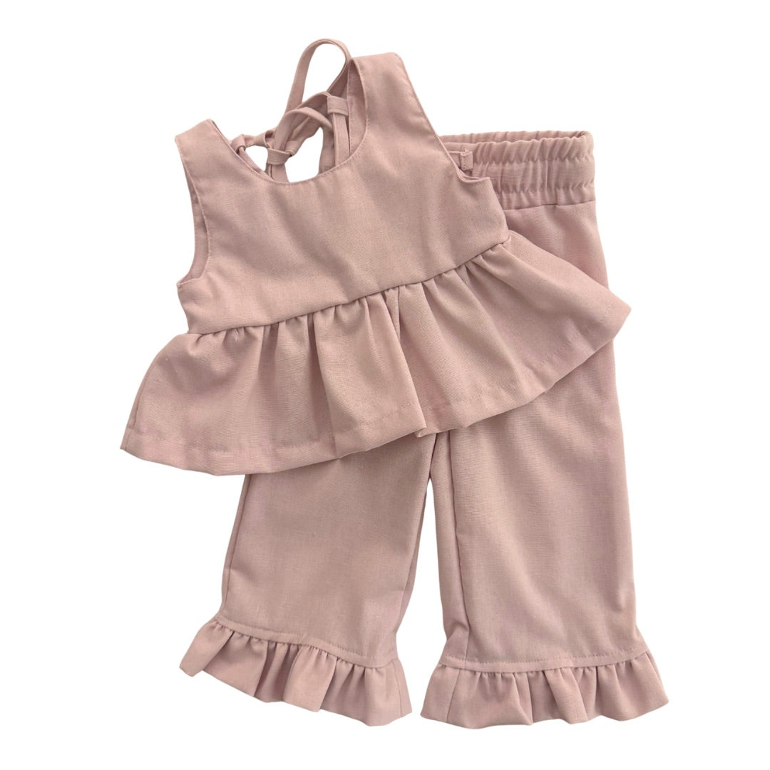 Blush Linen Ruffle Set