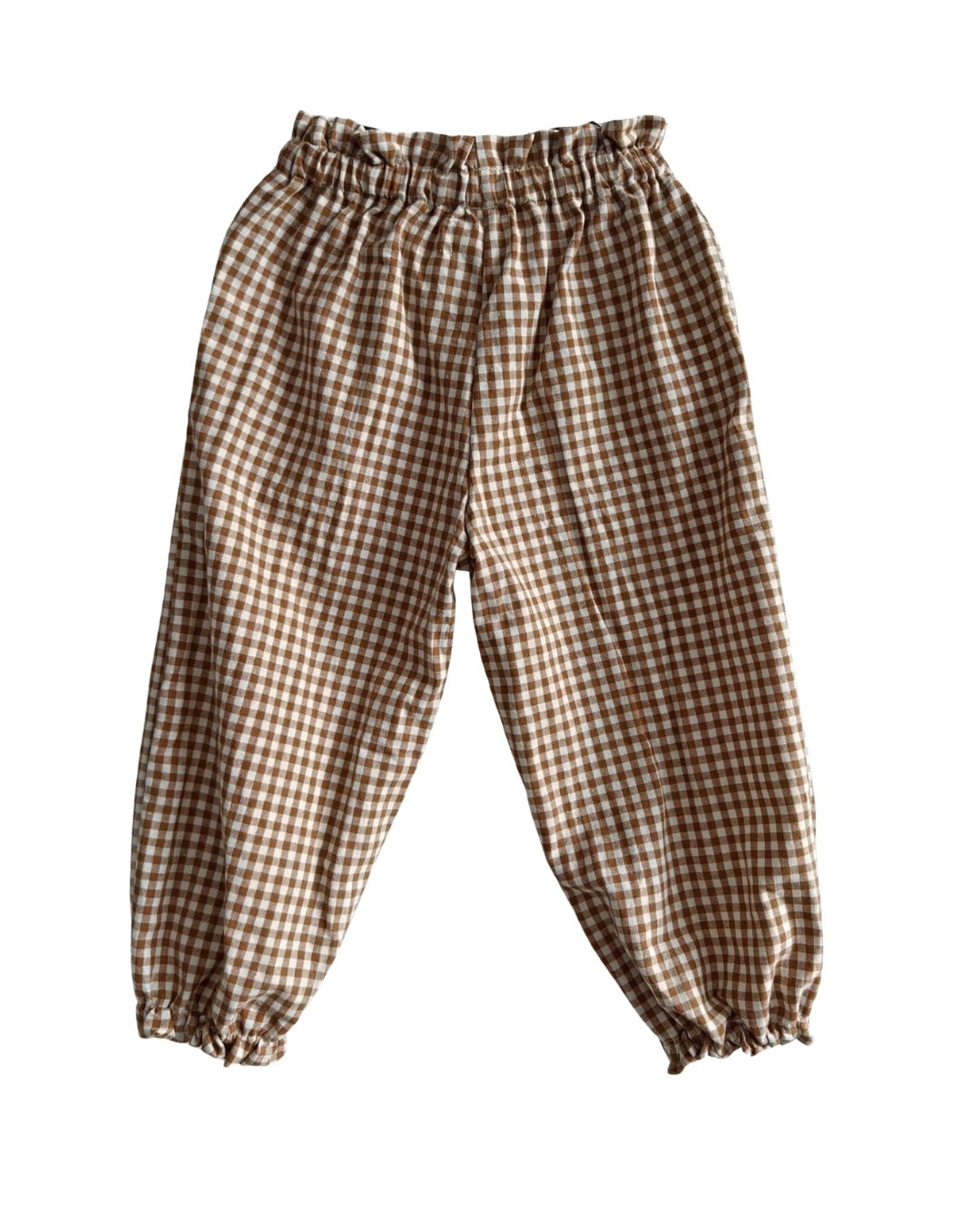 Brown Gingham pants on a white background