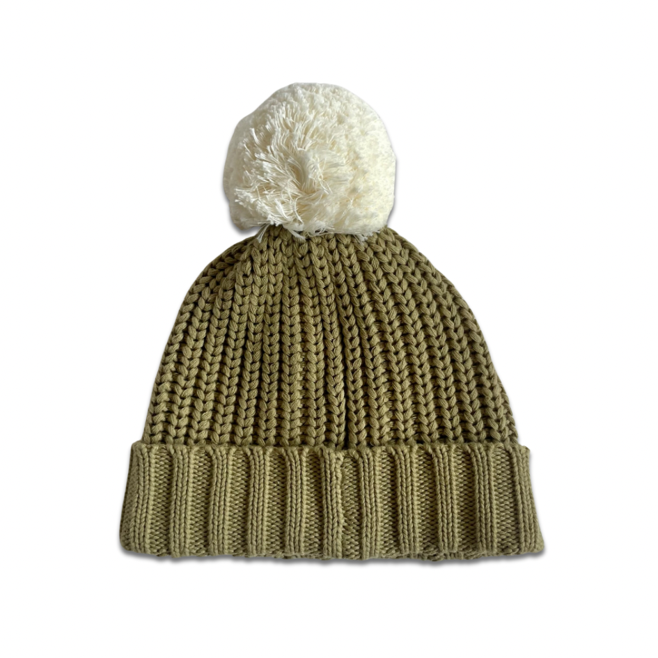 Chunky Pom-Pom Toque 'Moss/Ivory'