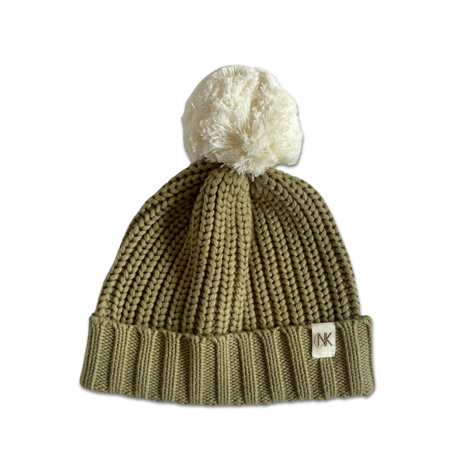 Chunky Pom-Pom Toque 'Moss/Ivory'