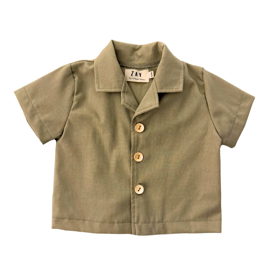 Olive Linen Shorty Set