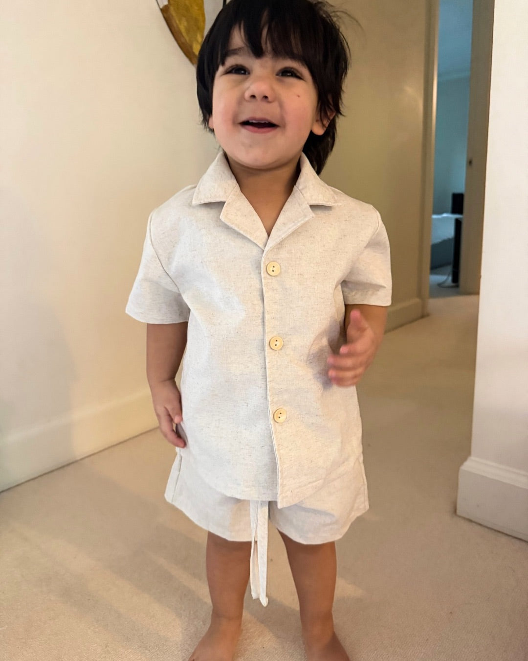 Oat Linen Shorty Set