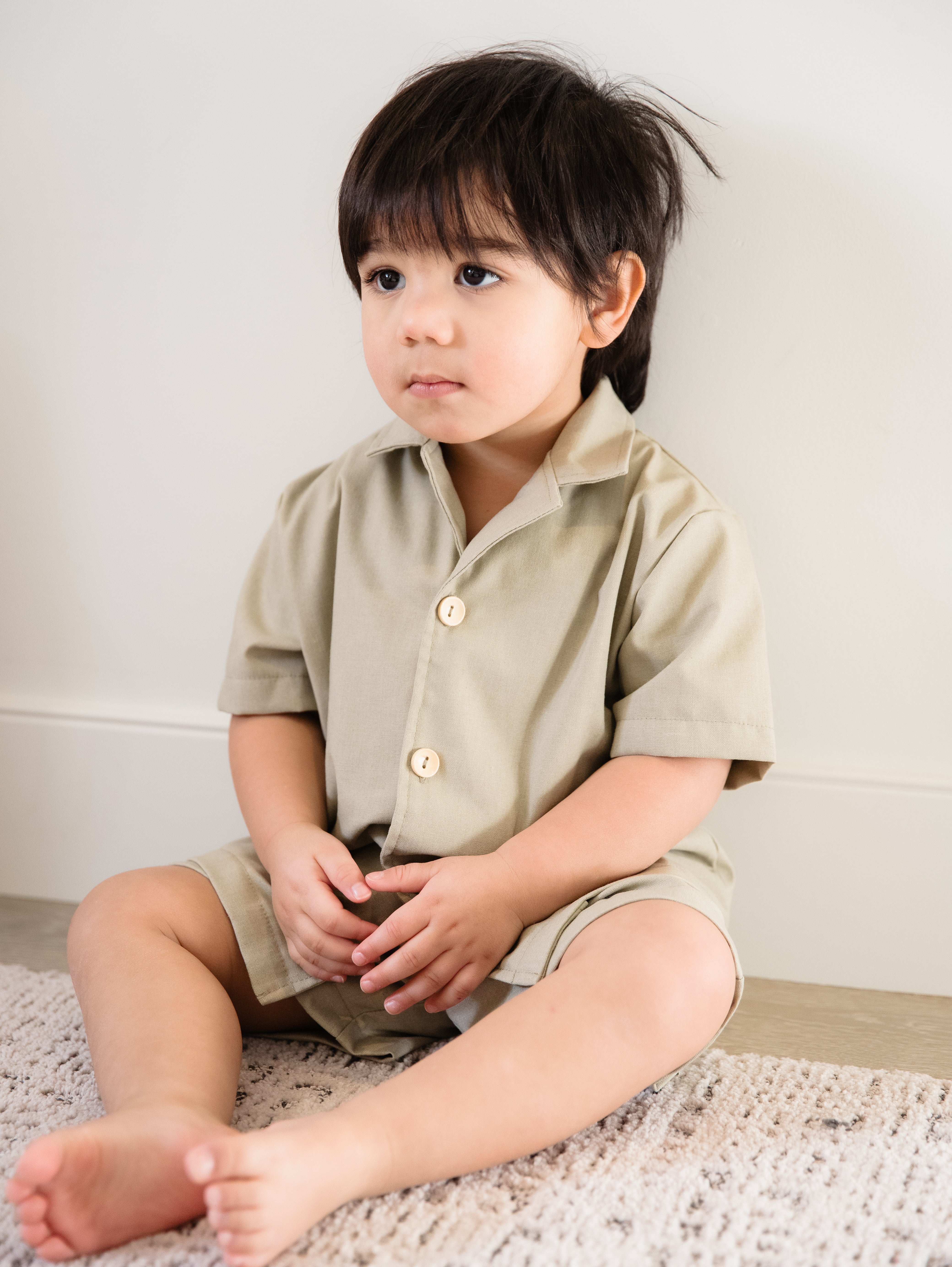 Olive Linen Shorty Set