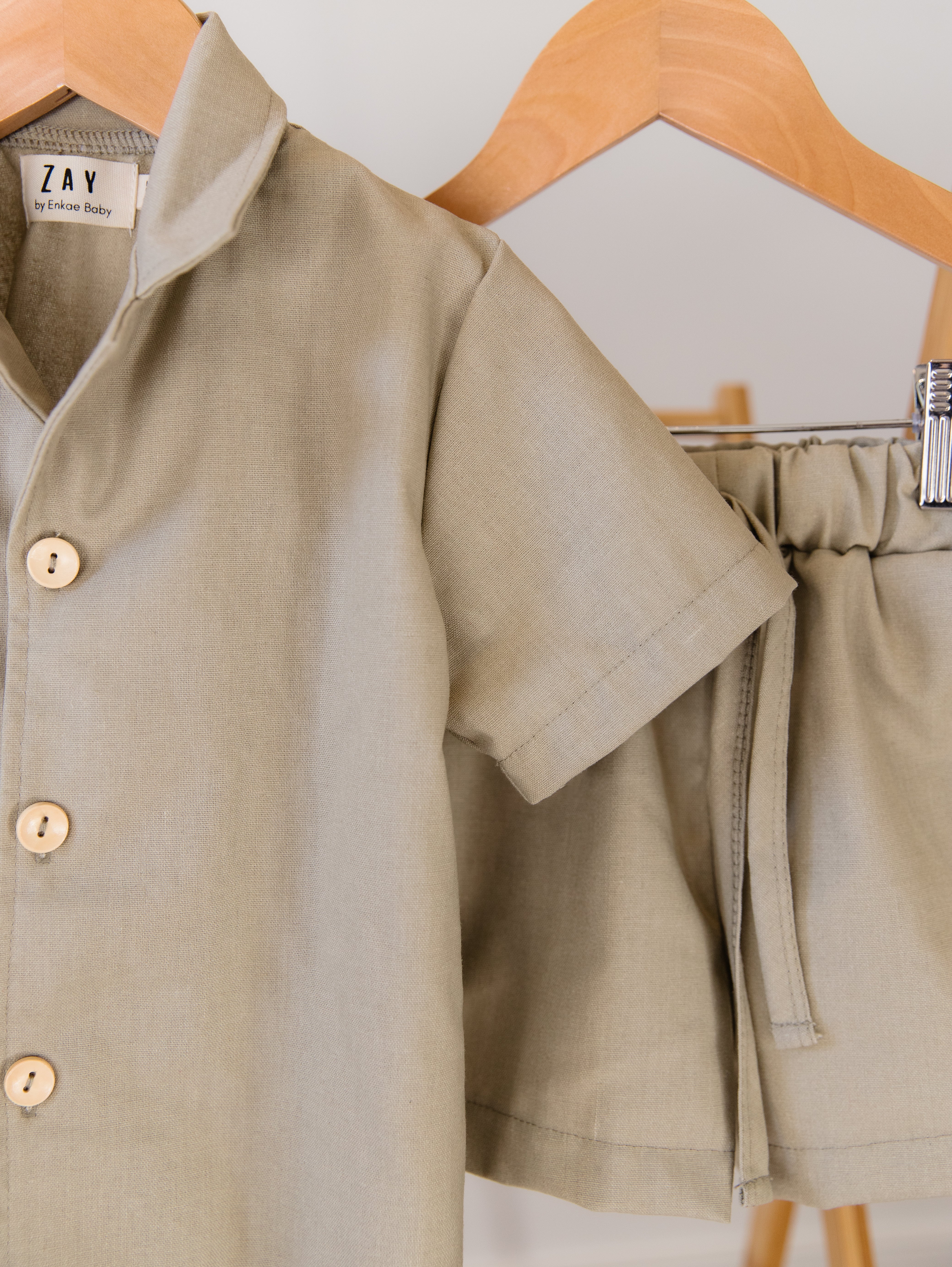 Olive Linen Shorty Set