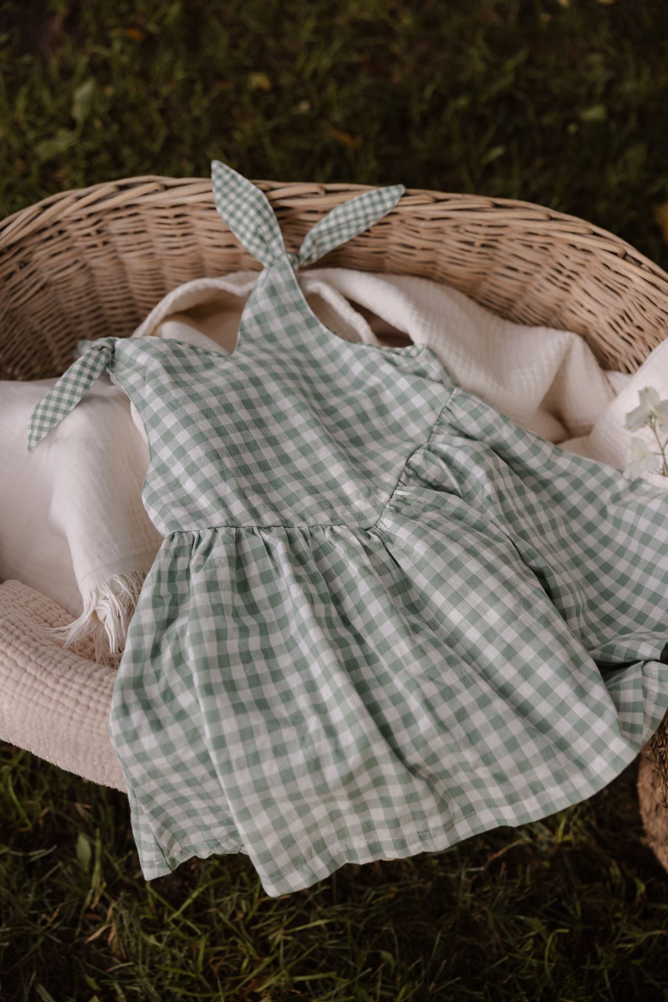 Sage green and white gingham dress for little girls