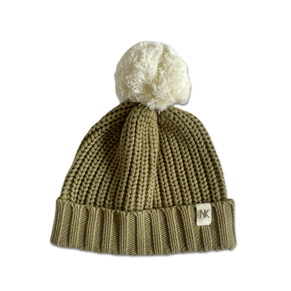 Chunky Pom - Pom Toque 'Moss/Ivory' - Enkae Baby