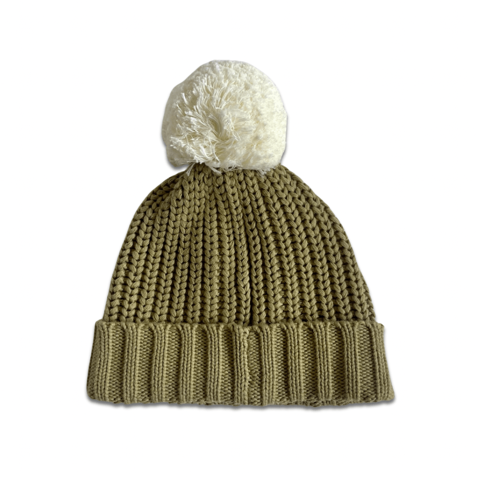 Chunky Pom - Pom Toque 'Moss/Ivory' - Enkae Baby