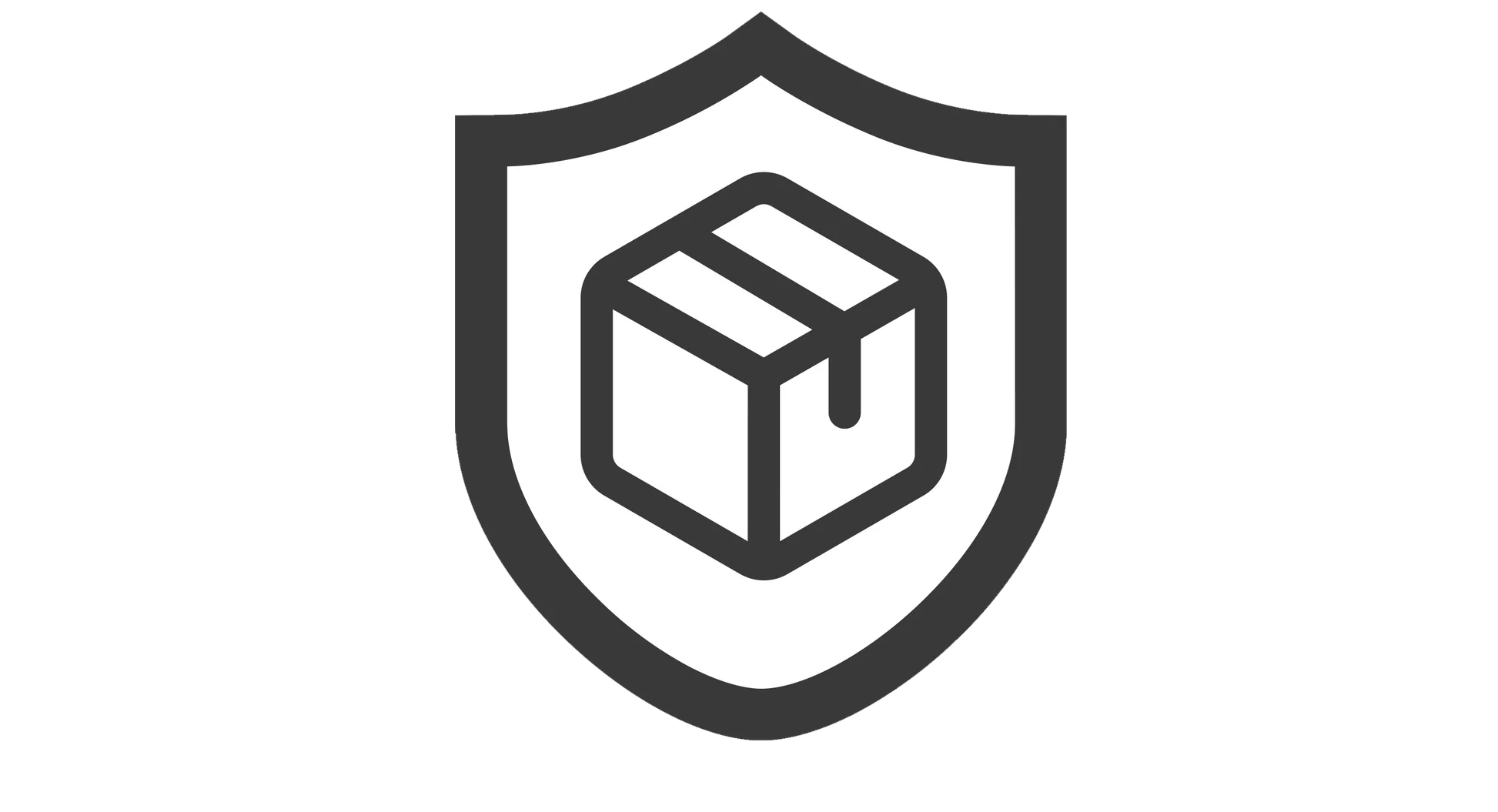 Black icon of a shield with a box inside on a white background